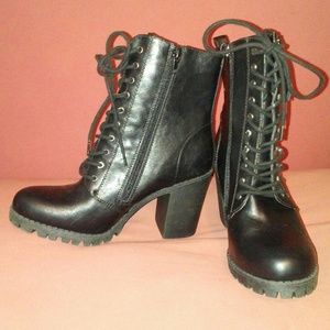 Lace Up Combat Boots Chunky Heels Ankle Booties